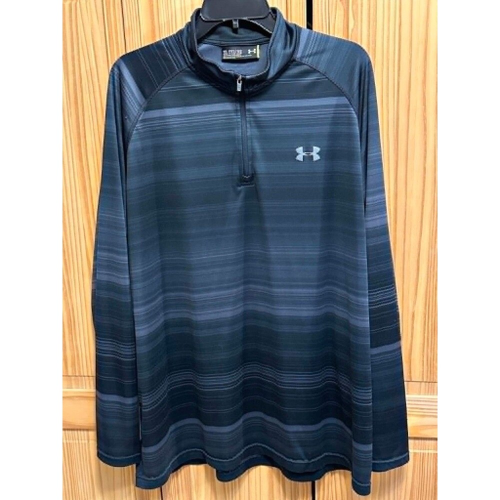 Under Armour Pullover Men's 2XL Black Gray Stripe Long Sleeve Stretch Pre-Owned